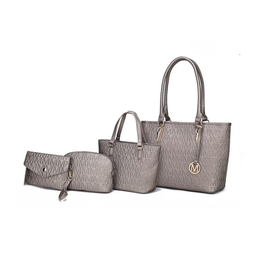 Edelyn Women's 4-Piece Signature Tote Bag Set by Mia K: Small Handbag, Pouch Purse, and Wristlet Wallet
