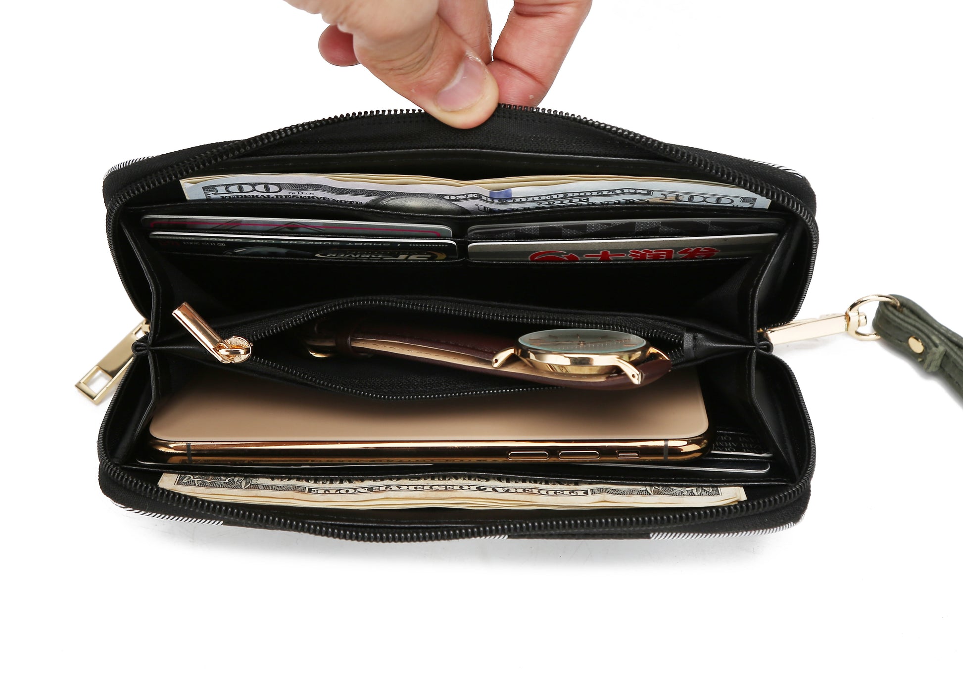 Bonita Checker Women's Tote Bag and Wristlet Wallet Set in Cognac - Vegan Leather by Mia K.