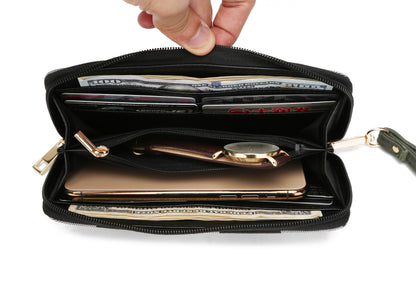 Bonita Checker Women's Tote Bag and Wristlet Wallet Set in Cognac - Vegan Leather by Mia K.