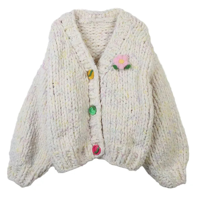 2023 Autumn Women's High-Quality V-Neck Long Sleeve Cardigan Sweater in Apricot by Mingmo