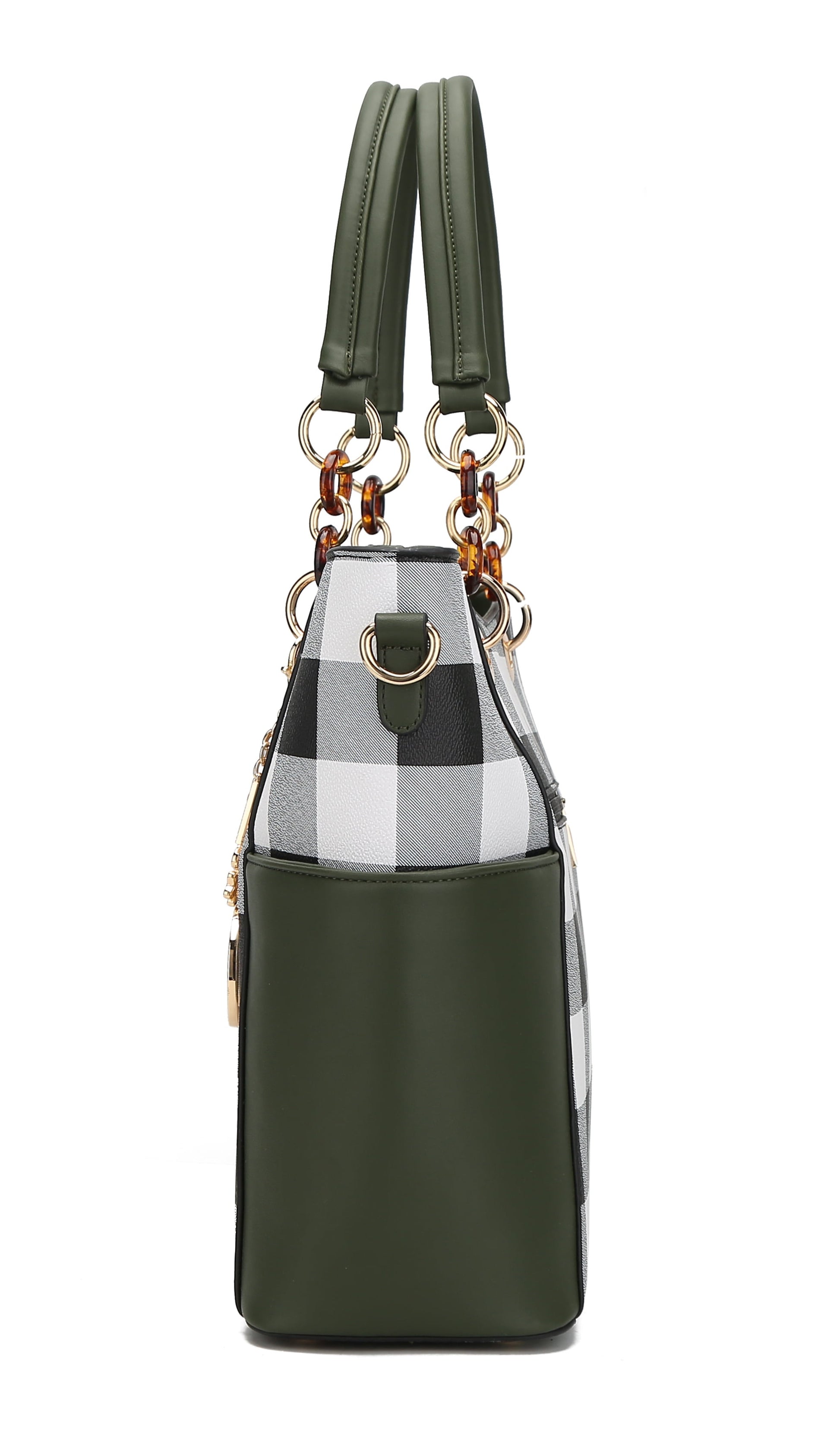 Bonita Checker Women's Tote Bag and Wristlet Wallet Set in Cognac - Vegan Leather by Mia K.