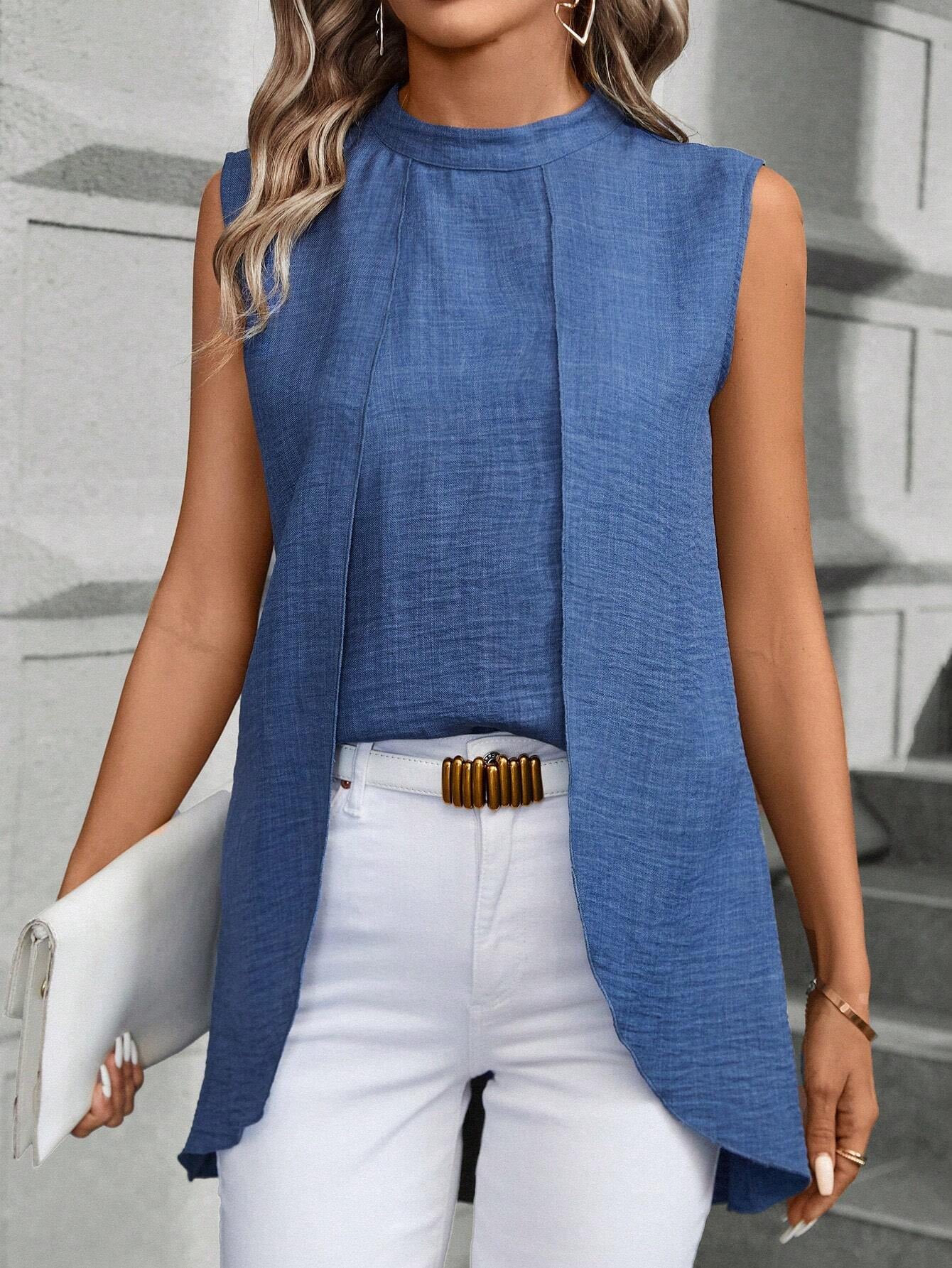 Emery Rose Women's Asymmetrical Hem Sleeveless Blouse