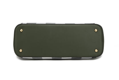 Bonita Checker Women's Tote Bag and Wristlet Wallet Set in Cognac - Vegan Leather by Mia K.